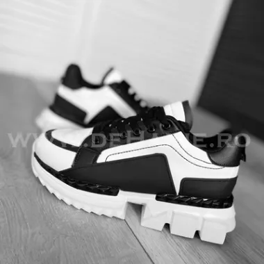 Adidasi barbati casual albi cu negru LM052 T2-3